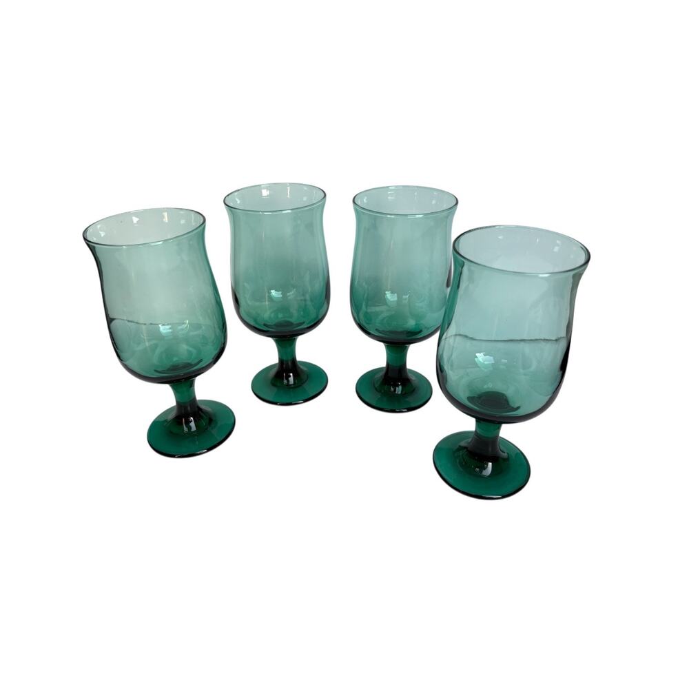 Set of 4 Vintage‎ Libbey Teal Juniper Tulip Glasses